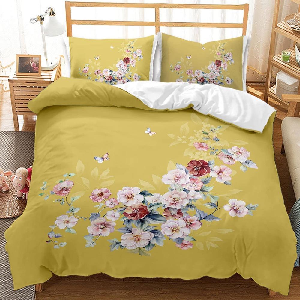 3D Printed Down Duvet Cover Pillowcase Flower Bedding Set for Kids, Home Decoration Gift for Teenagers
