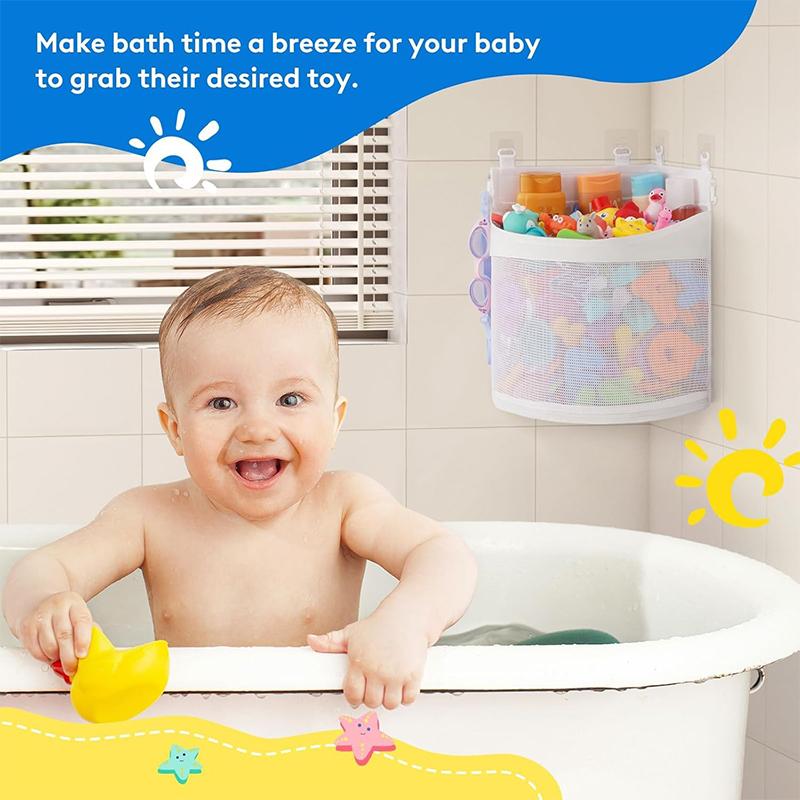 Kids Bath Toy Storage Bag Large Capacity Hanging Organizer Wall Mounted Mesh Drain Basket for Bathroon Shower Toy Organizer