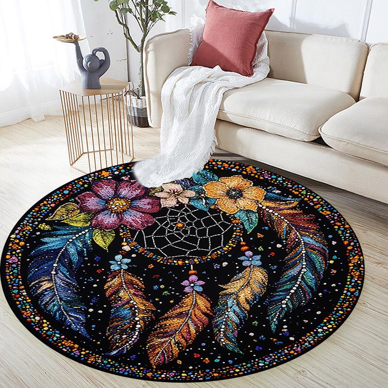 Okrągły dywanik Dreamcatcher, dywanik do salonu, sypialni, sofy, pokoju zabaw, dekoracja, antypoślizgowa mata podłogowa