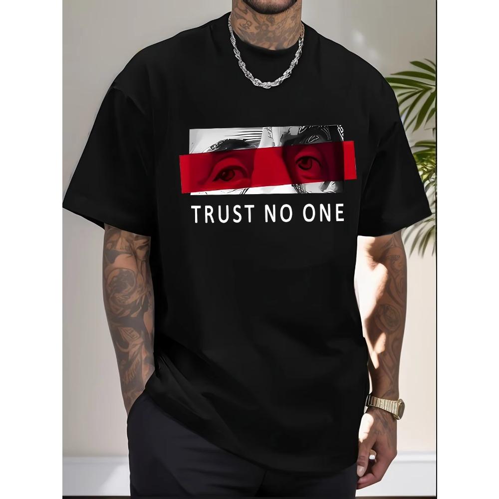 Men's Summer 100 Cotton Fashionable Sports Casual Loose Fit Plus Size TRUST NO ONE Printed Round Neck Short Sleeved T-shirt Top