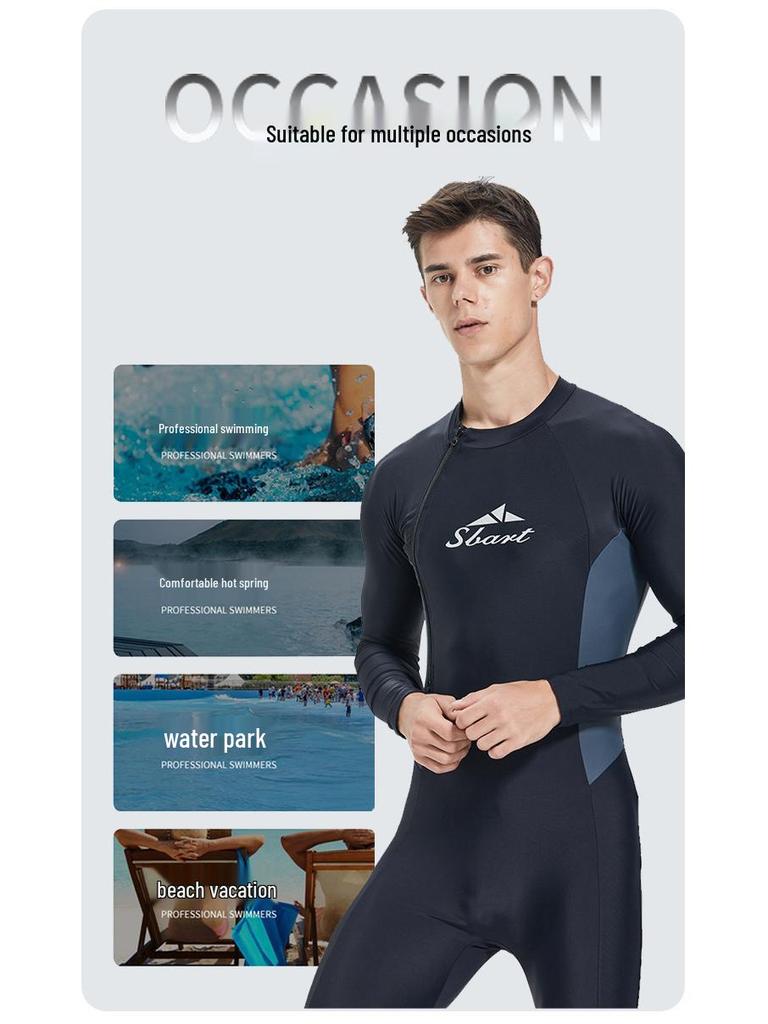 Fato de Banho Masculino de Manga Comprida de Secagem Rápida Ajustado: Proteção Solar, Alta Elasticidade, Respirável, Sem Bojo, Perfeito para Viagens e Férias.