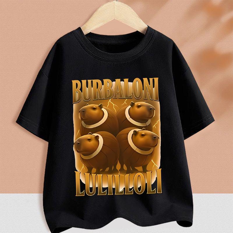 Kids T-shirt Summer Short Sleeve Tungtung Sahur Brainrot Cartoon Children Tees Tops Boys Girls Clothes