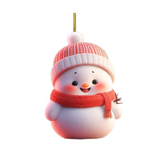 Christmas Ornament 2D Cartoon Snowman Shape Hanging Decoration with Lanyard Festive Atmosphere Christmas Decor
