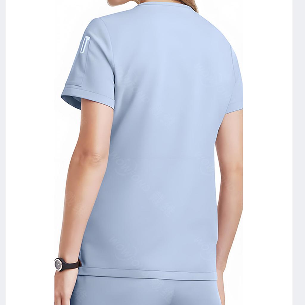 Ladies' Loose And Comfortable V-neck Short Sleeved Workwear With Multiple Pockets Suit Set