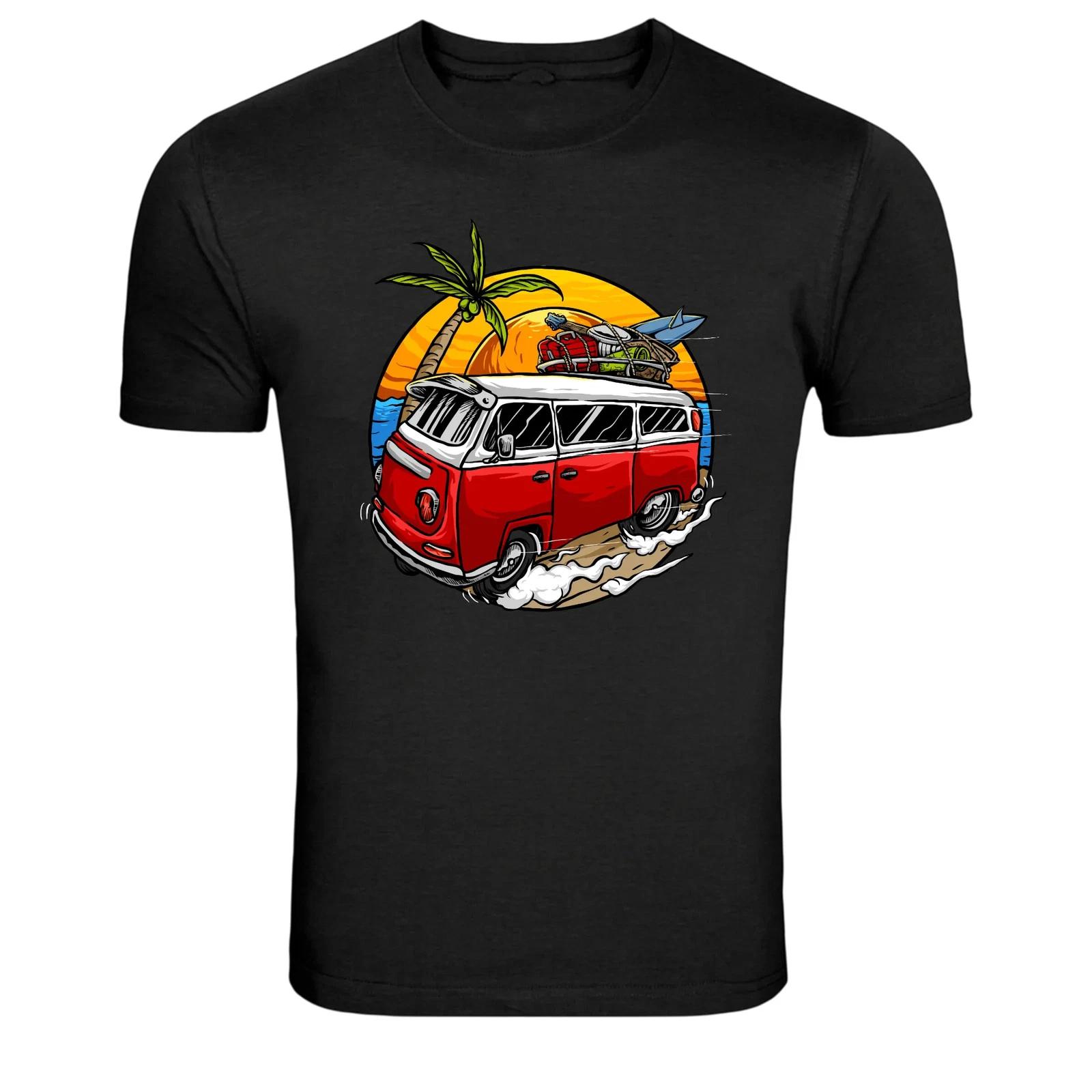 Surf Van Beach Sunset Retro Camper Graphic T-Shirt S