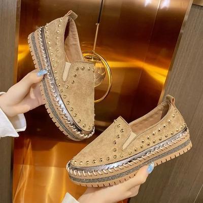 Kadın Platform Ayakkabılar Düz Ayakkabılar Crystal Rivet Loafer'lar Tasarımcı Sonbahar Yeni Spor Yürüyüş Ayakkabıları Trend Günlük Mujer Zapatillas