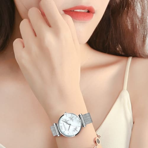 RORIOS Women's Watch, Water Resistant, Dragonfly Pattern, Japanese Quartz Movement, Diamond Decoration, Sparkling, Cute, Business, Casual, Simple, Com