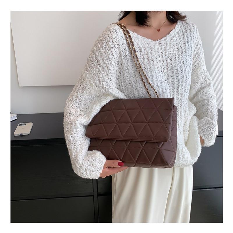 Popular large-capacity bags, new Korean version of trendy fashion diamond shoulder bag PU chain hand carry tote bag women's bag