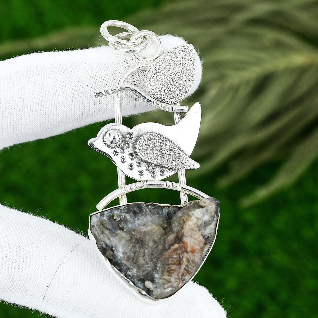 Sterling Silver Desert Rose Druzy Stone Bezel Handmade Daughter Trendy Pendant