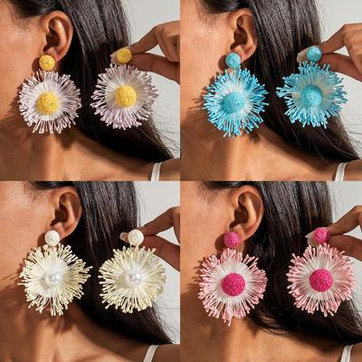 Pendientes de Flores Coloridas Frescas de Verano Estrella de Mar Hierba Lafita para Joyería de Mujer Moda Vacaciones de Playa Pendientes de Perlas