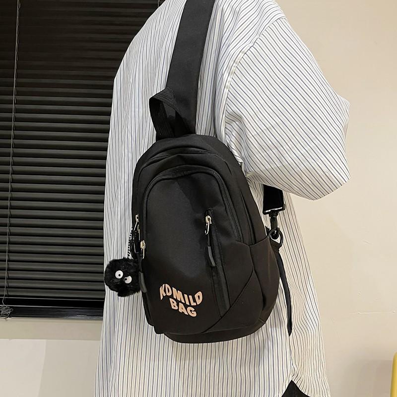 Men's Solid Color Chest Bag Women's Crossbody Bag Outdoor Letter Travel Bag Large Capacity Lightweight Couple Bag