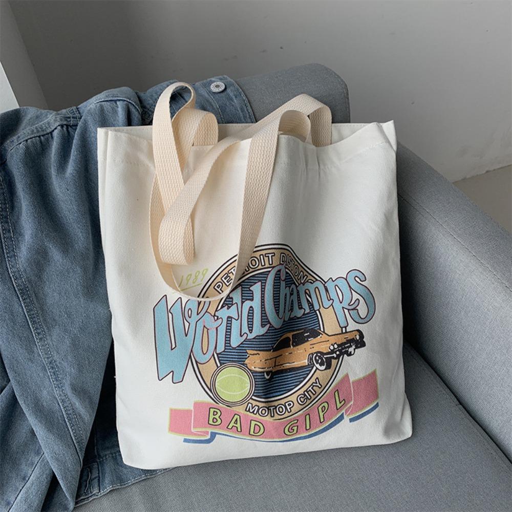 

Solid Color Canvas Bag Square Shape Student Handbag Creative Travel Bag