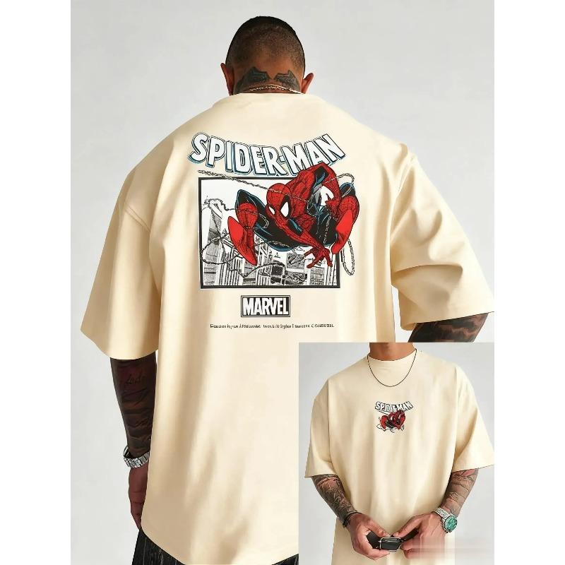 Men's Summer 100% Cotton Fashionable Casual Loose Large Size Coffee and Heartbeat Pattern Printed Round Neck Short Sleeve T-shirt