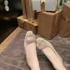 Grape Home~ Spring New Inner Height Increase Cm~ Diamond Buckle Delicate Small Square Head Satin Light Mouth Thick Heel Single Shoes Women