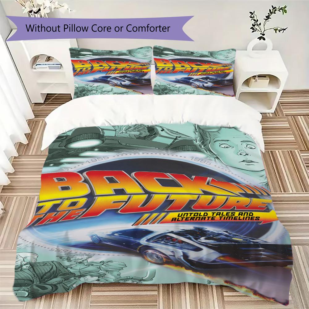 Back to the Future Pattern Bedding,Quilt Set Quilt Cover Pillowcase Home Birthday Gift (1*duvet cover+2*pillowcase,without core)FSJT261012398