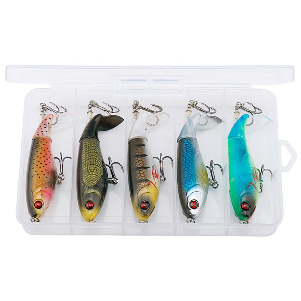 

5 шт. Набор поверхностных приманок типа карандаш Whopper Popper 10 см 16 г Искусственная приманка Воблер Щука с вращающимся хвостом Набор снастей