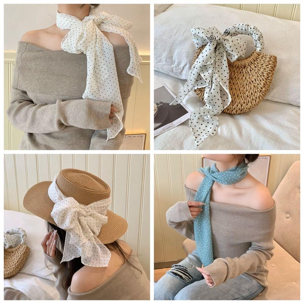Ribbon Scarf Headband Thin Long Scarves Sweet Polka Dot Scarf  Outdoor