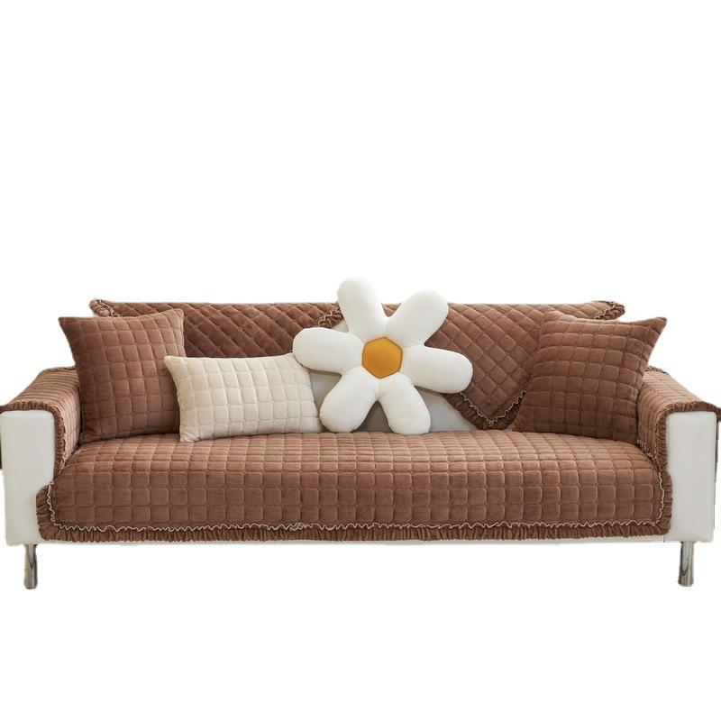 Winter Simple Modern Solid Color Flannel Sofa Cushion Cushion Fabric Short Plush Sofa Cover Non-slip Chair Cushion