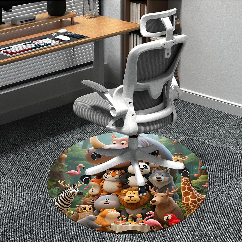 

1pc Zoo Party Office Round Area Rug, Indoor Mat Suitable ForOffice, Under Office Chairs Bedroom Living Room Home Decor, Room Deco T106 80cm by 80cm