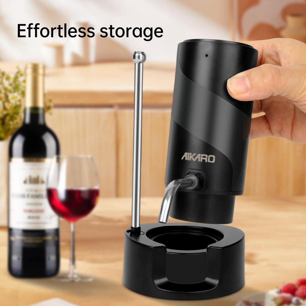 AIKARO - Electric Wine Aerator Pourer Rechargeable Automatic Electronic Decanter with Base