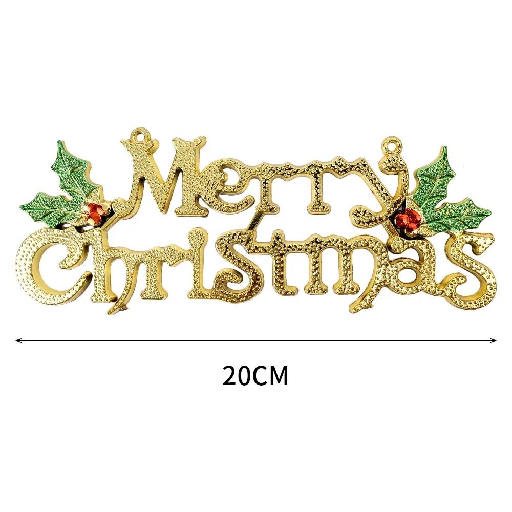 Christmas Letters Hanging Sign 3D Holes Designed Merry Christmas Gold Pendant Home Party Xmas Tree Door Hanging Decoration 2024