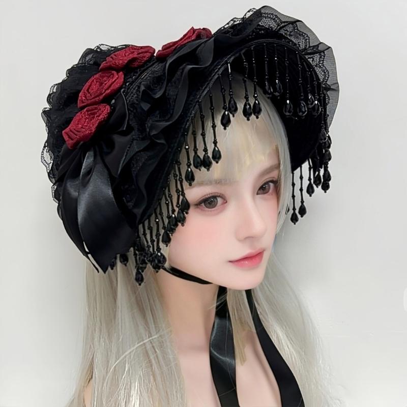 Elegant Gothic Widows Hat Handmade Lace Detailing Perfect for Cosplay Costume Accessories Stage Performances