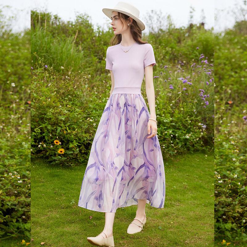 Bailuyu Elegant Spliced Floral A-Line Midi Dress