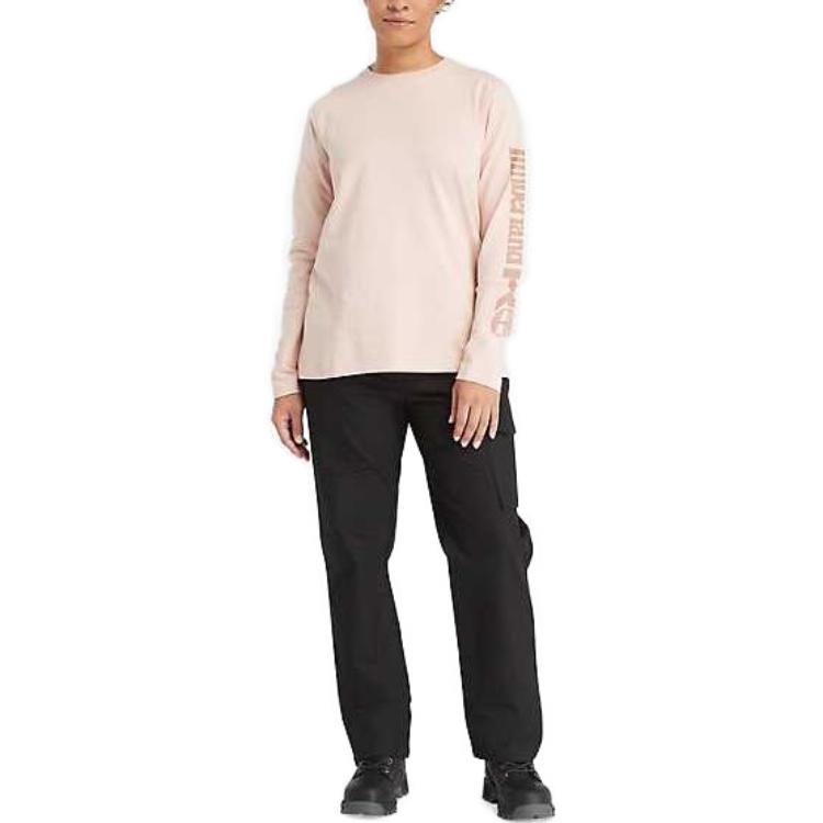 Timberland Loose Fit Round Neck Long Sleeve T-Shirt Women tops Pink A6D8J-662