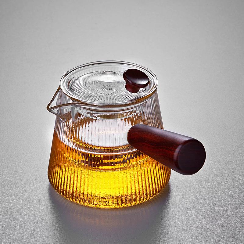 

Japanese Striped Side Wooden Handles Glass Teapot with Removable Infuser Tea Cooker Kung Fu Tea Set Tea Maker Intuitive Tea Pot