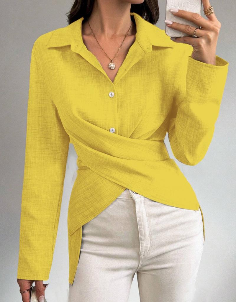 Autumn Simple Fashion Versatile Waist Solid Color Shirt Women's Clothing