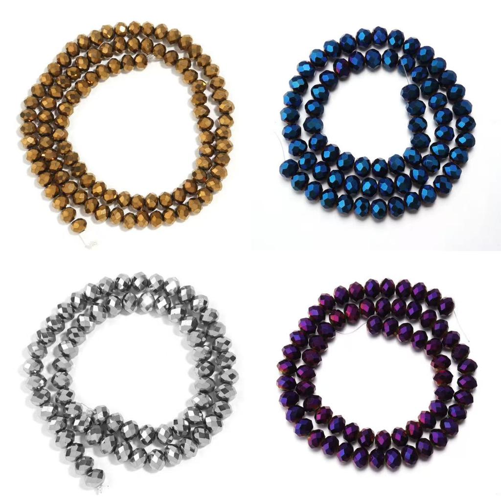 60-130PCS 3/4/6/8/10mm Plated Color Faceted Crystal Glass Beads Abacus Beads Round Flat Loose Spacer Beads For Jewelry Making