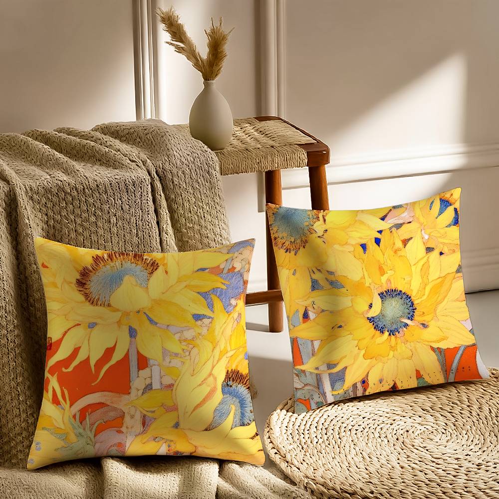 Einfacher Sonnenschein Sonnenblumen-Kunst Kissenbezug Bedruckt Gebürstetes Fleece Kissen Babyhaut-Touch Umweltfreundlicher Farbsublimat