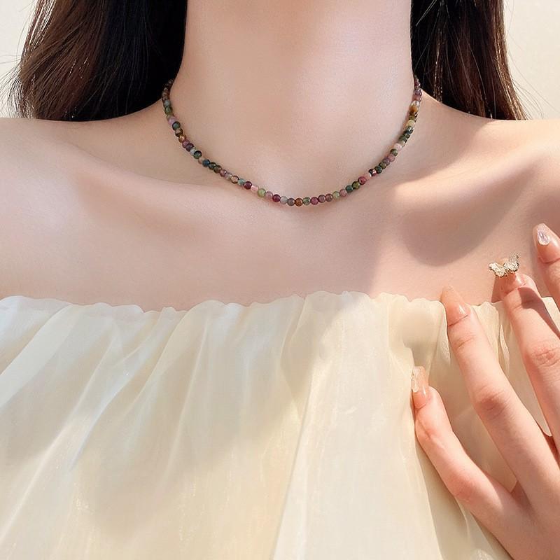 Blue pearl rice bead irregular necklace summer small fresh love collarbone chain 2025 new item necklace women