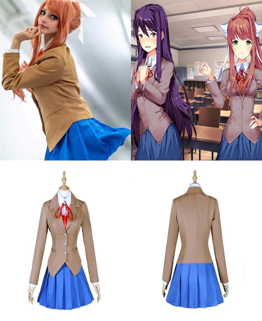 Sayori Yuri Natsuki Monika Prachtige Schooluniform Jurk Cosplay Kostuum Volledige Set