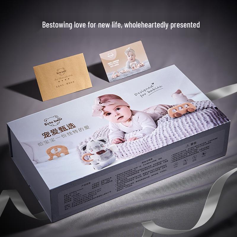 Luxury Newborn Gift Set: Wooden Toys & 100-Day Celebration
