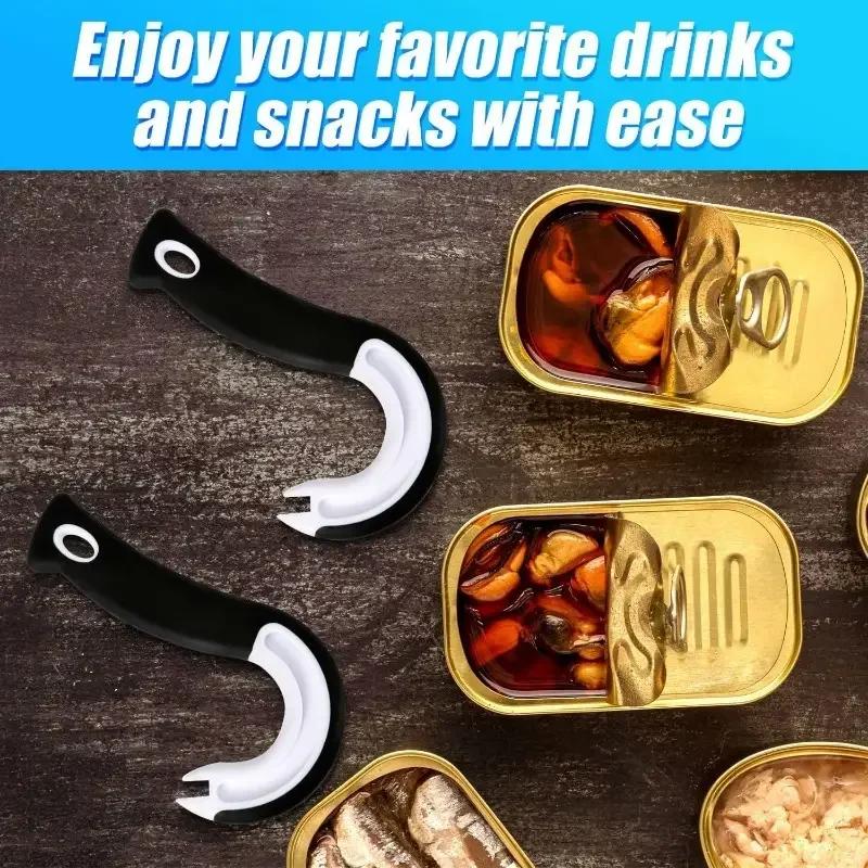 Nešiojami J formos lengvai suimami skardinių atidarytuvai virtuvės neslystantys stiklainių atidarytuvai dangtelių atidarymo įrankiai žiedelių atplėšiamų skardinių atidarytuvas daugiafunkcinis