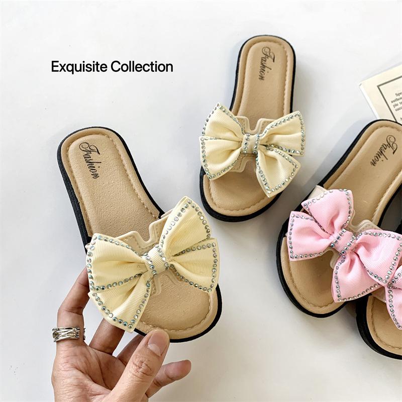 New Bow Flats Open Toe Slide Sandals Non-slip Flip Flops Children Home Slippers Kids Girls Summer Cute Beach Slippers Shoe