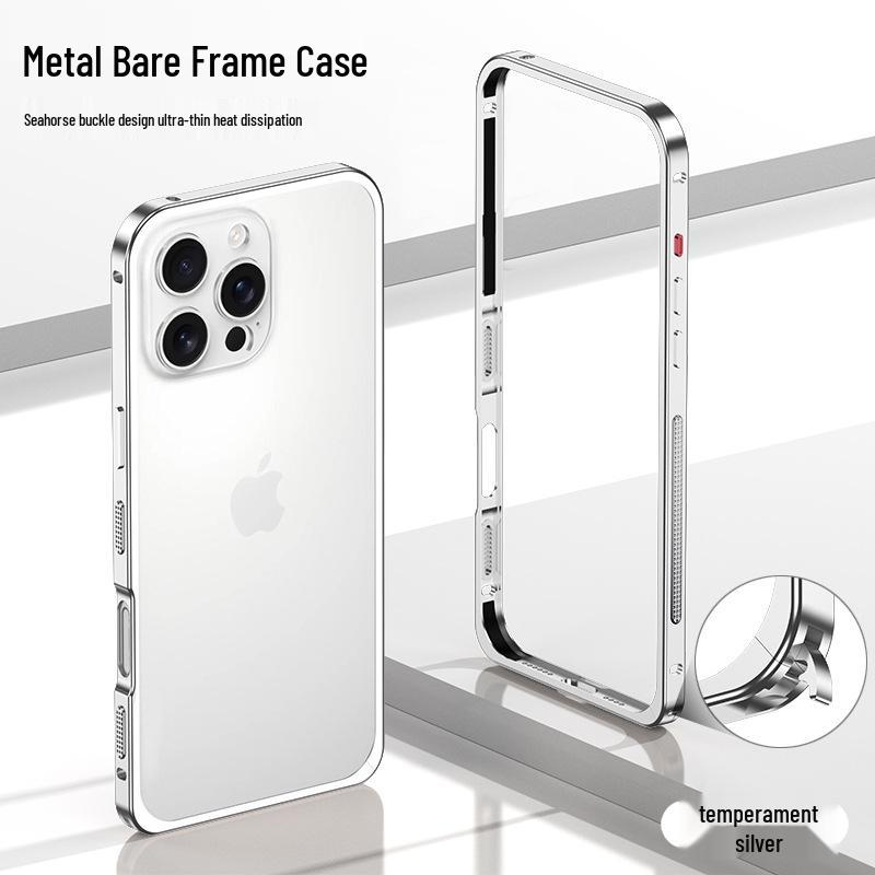 Ultra-Thin Lightweight Metal Frame iPhone 16/15 Pro Case with Seahorse Buckle Design and Heat Dissipation