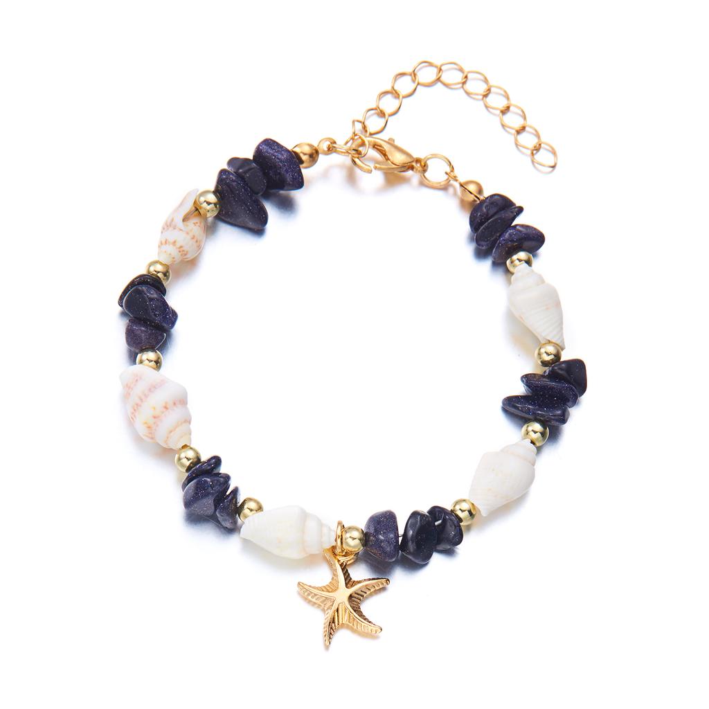 Bohemian Starfish Pendant Bracelet for Women Handmade Crushed Stone Beaded Bracelet Summer Beach Jewelry Travel Accessory Gift