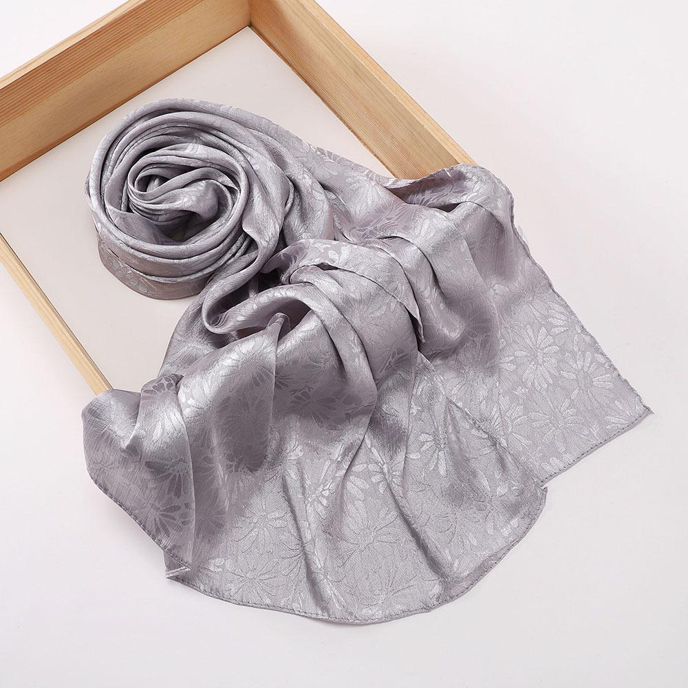 Elegant Women Silk Scarf Satin Solid Flower Wrap Shawl Sunscreen Bandana Hijab Mujer Scarve Pareo Beach Boho Headscarf Sweet New