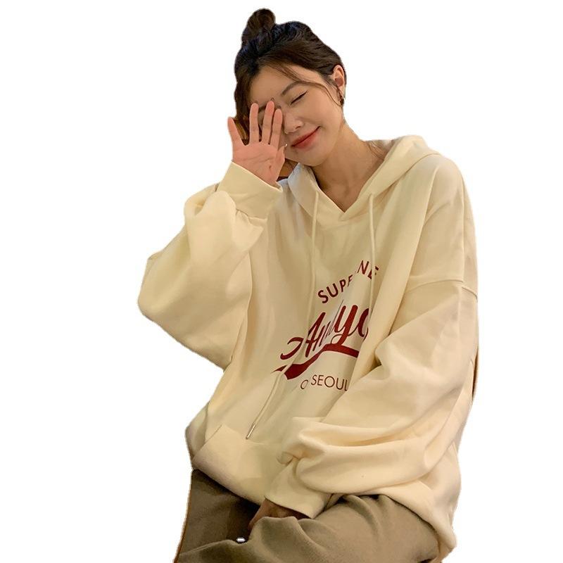 Baumwollhaltiger Harajuku Windpullover Damen Ins Locker Lässige Oberteile Hongkong Wind Unterhemd Studenten Mode Retro Vielseitiges Sweatshirt