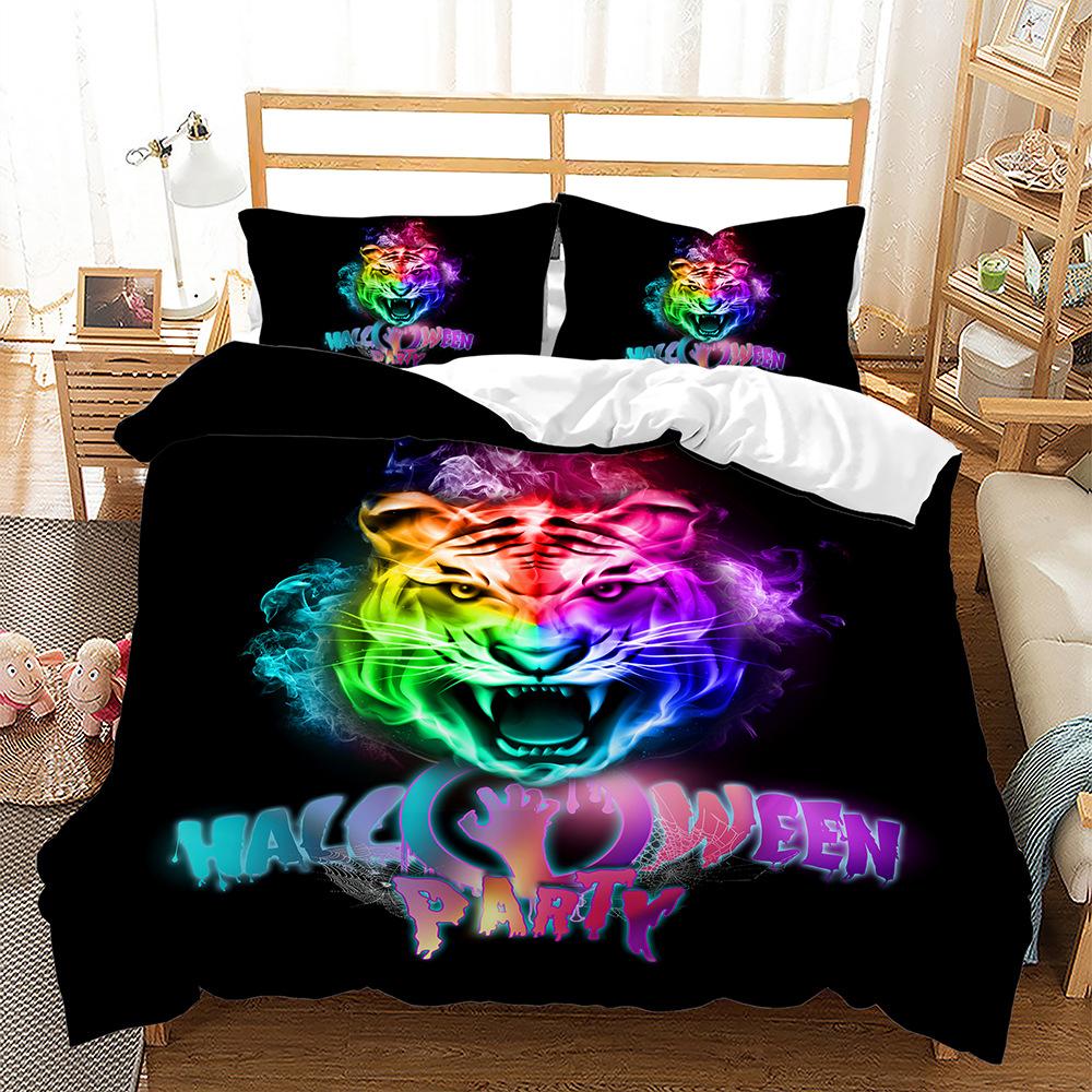 Wild Animals Theme Duvet Cover Set Wolf Sun Lion Tiger 3D Print Comforter Cover King Queen Size for Boys Girls Kids Bedding Set