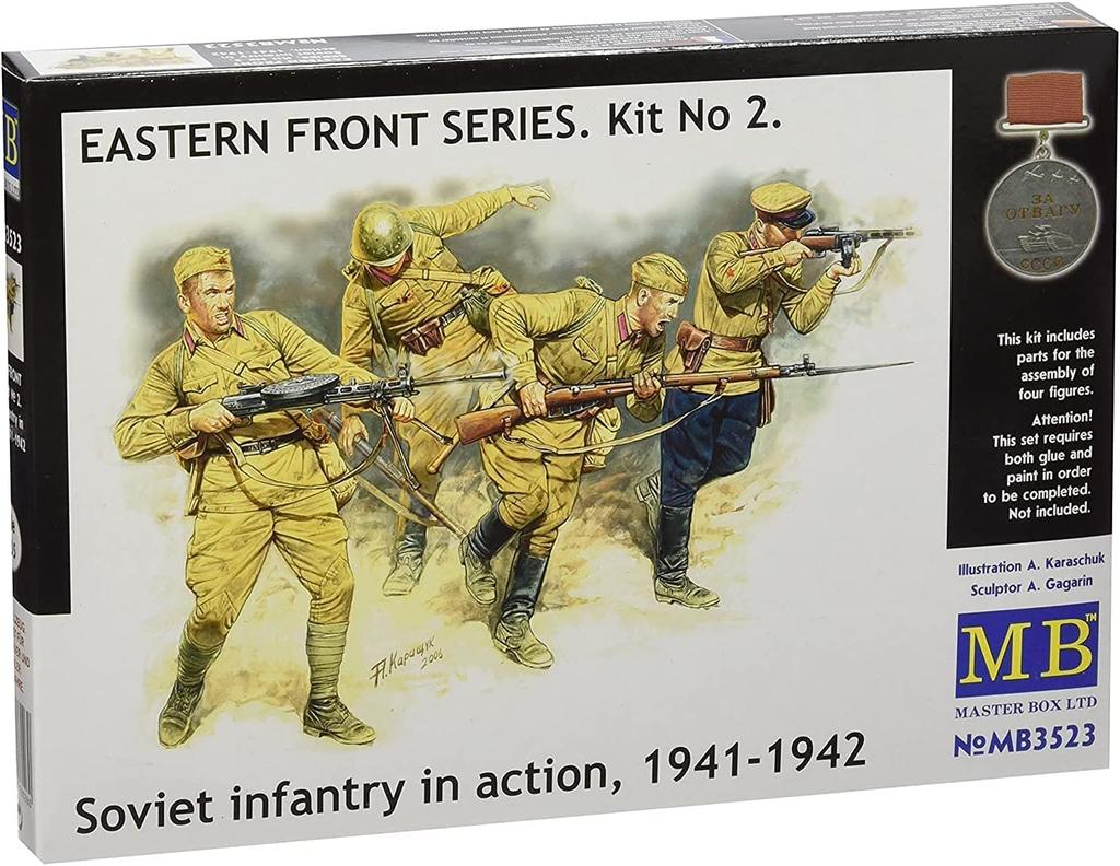 Master Box 1/35 Scale Soviet Infantry, Eastern Front 2, 1941-1942, 4-Piece Plastic Model Kit, MB35023