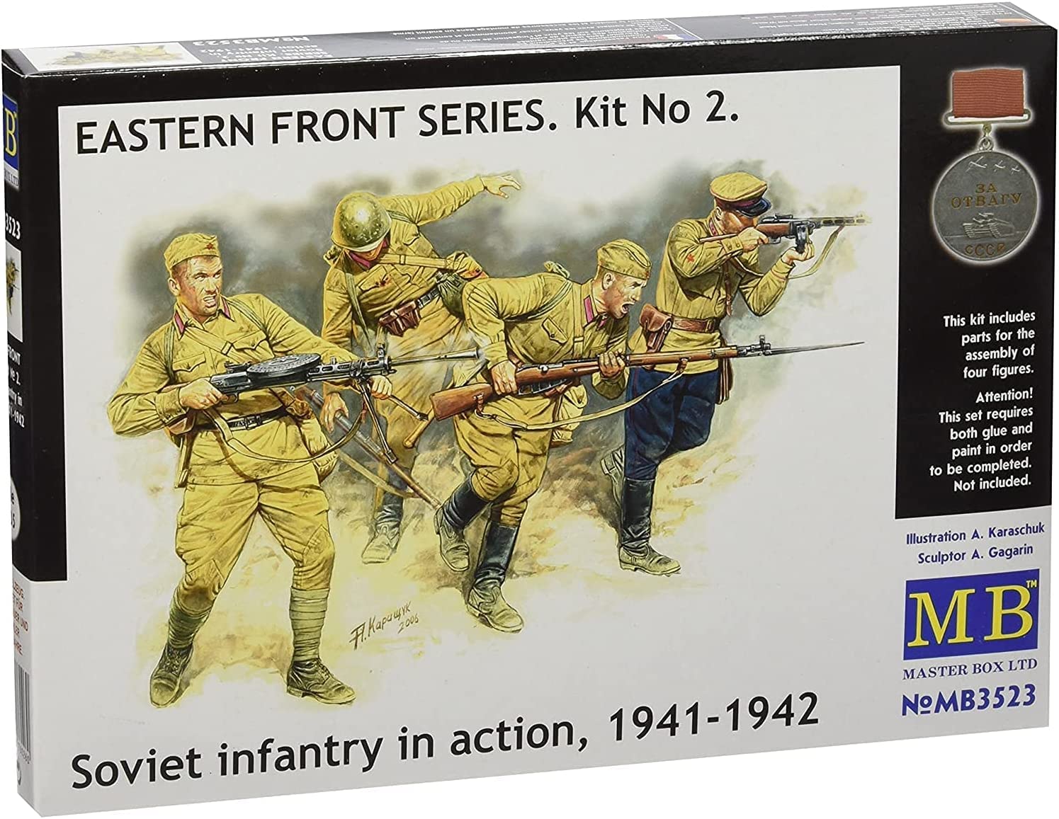 

Master Box Масштаб 1/35 Советская пехота, Восточный фронт 2, 1941-1942, Набор пластиковых моделей из 4 фигур, MB35023