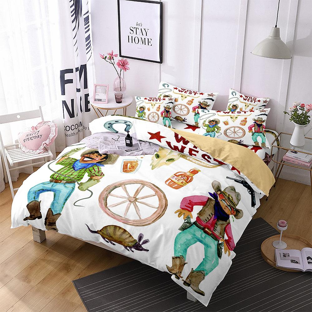 Pferd Bettbezug Set Einzelbett Bettwäsche Set Für Kinder Jugendliche Western Cowboy Polyester Bettdeckenbezug Steppdeckenbezug Mit Kissenbezug