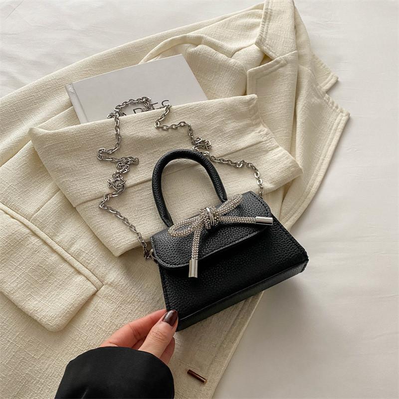 Stylish Mini Square Handbag For Women In Black And Rose Pink With Chain Shoulder Strap