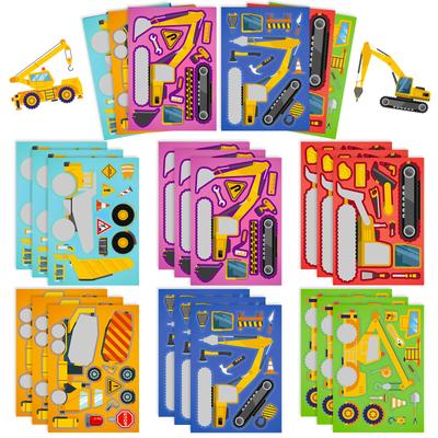 6 Pack Construction Truck Diy Face Changer Sticker Construction Truck Children'S Graffiti Puzzle Sticker
