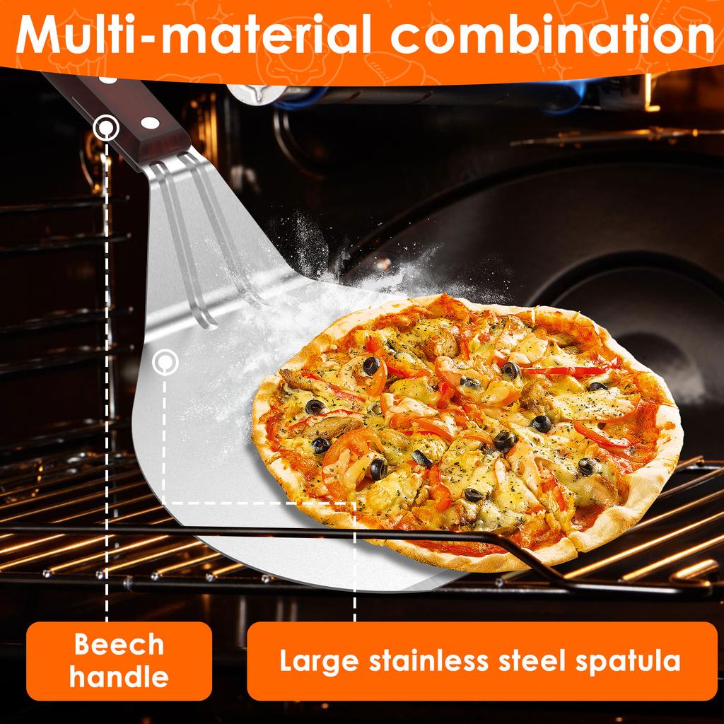 1 Pc Stainless Steel Pizza Shovels with Wood Handle Round Pizza Spatula Cake Shovel Bread Cutter for Baking Kitchen Accessories