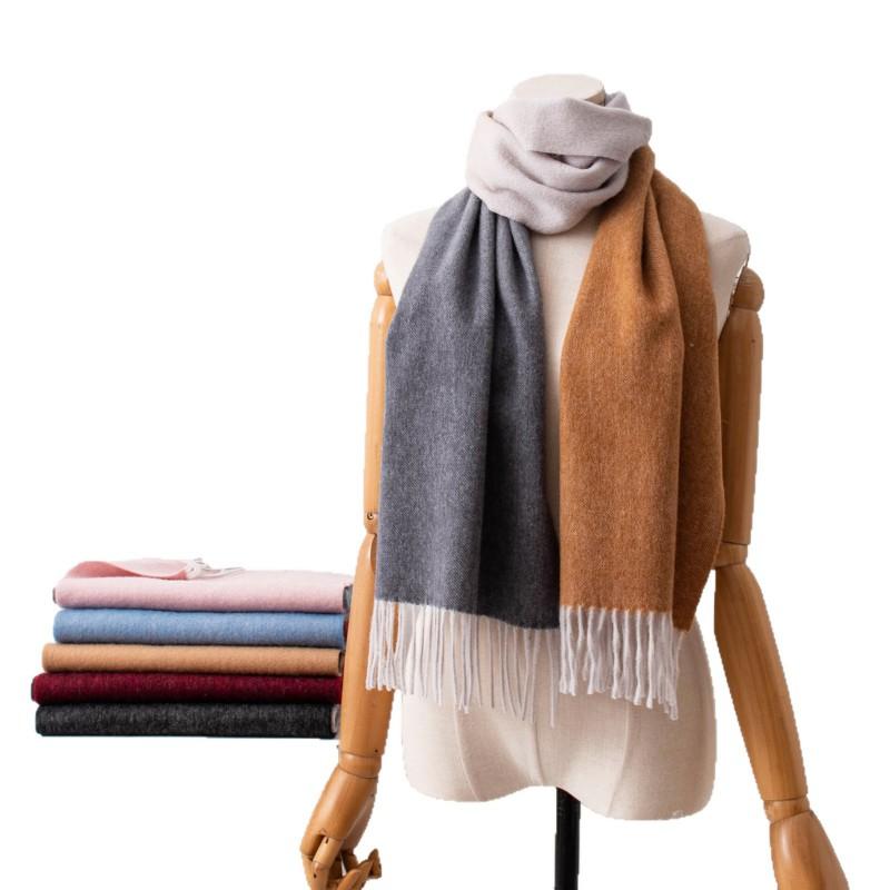 100% Wool Gradient Scarf Women Winter Thick Warm Shawl Double-Sided Two-Tone Elegant Lightweight Luxury