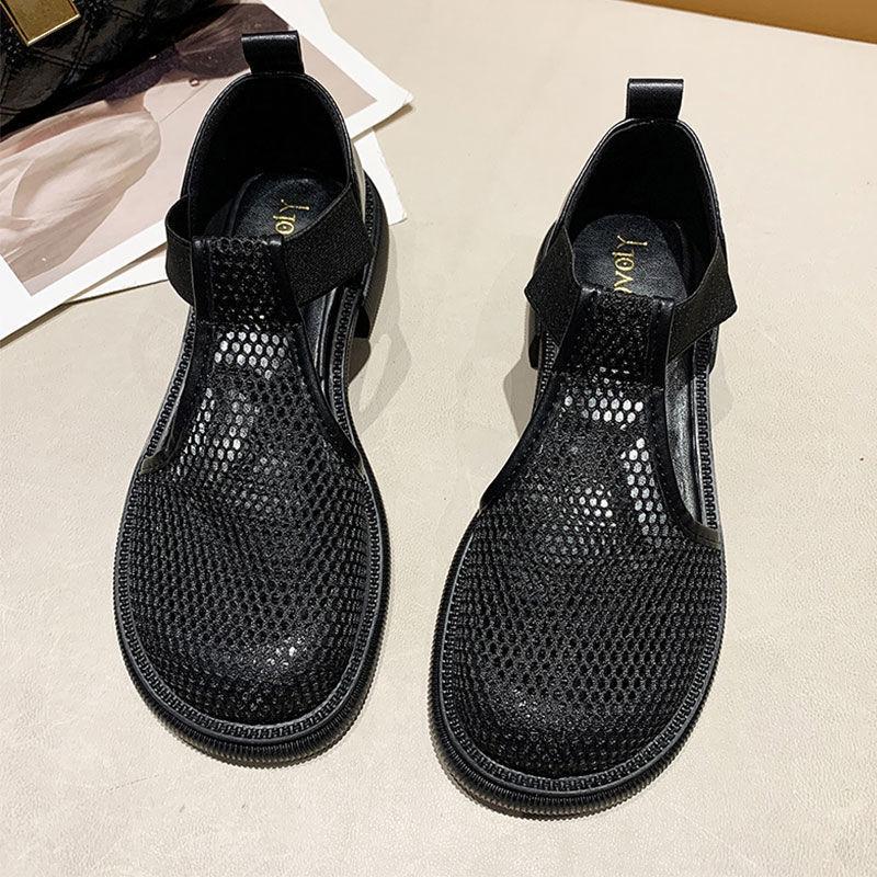 Women's 2024 Summer Mesh Closed-Toe Flat Sandals: Versatile Round-Toe Fishnet Mary Janes
